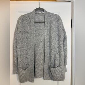 GAP Brushed Pointelle Open-Front Cardigan Sweater Gray XS Petite